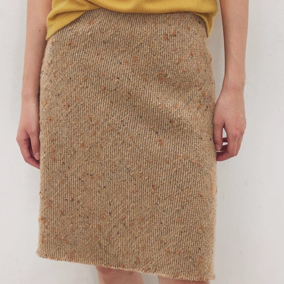 CHICJOC Italian Wool Tweed Speckled A-Line Skirt Luxury Textured Tweed Mid Skirt - Picture 11 of 11